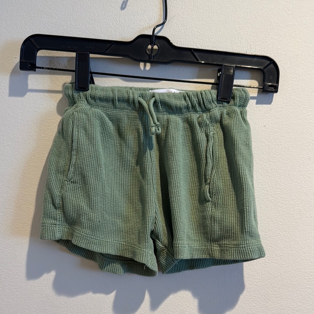 Zara Green waffles Shorts with Elastic Waistband and Drawstring‎
